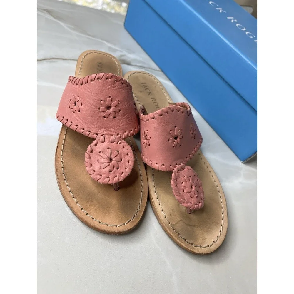 Jack Rogers Big Kids Youth Girls  Sz 4 Jacks Flat Sandal Rose Leather 112202jk01